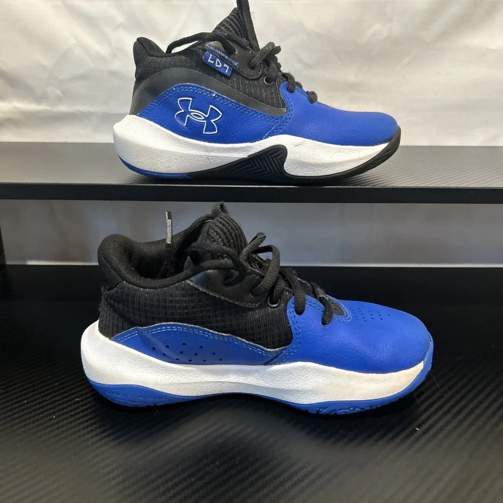 Under Armour Kids Lockdown 7 Basketball Shoes Blue Black Size 12K - Picture 2 of 8